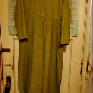 FLAX linen guacamole cut up dress S